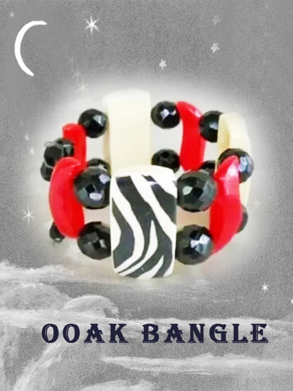 Zebra Bangle Wide Clamper Bracelet Recycled Vintage One of a Kind Summer Jewelry